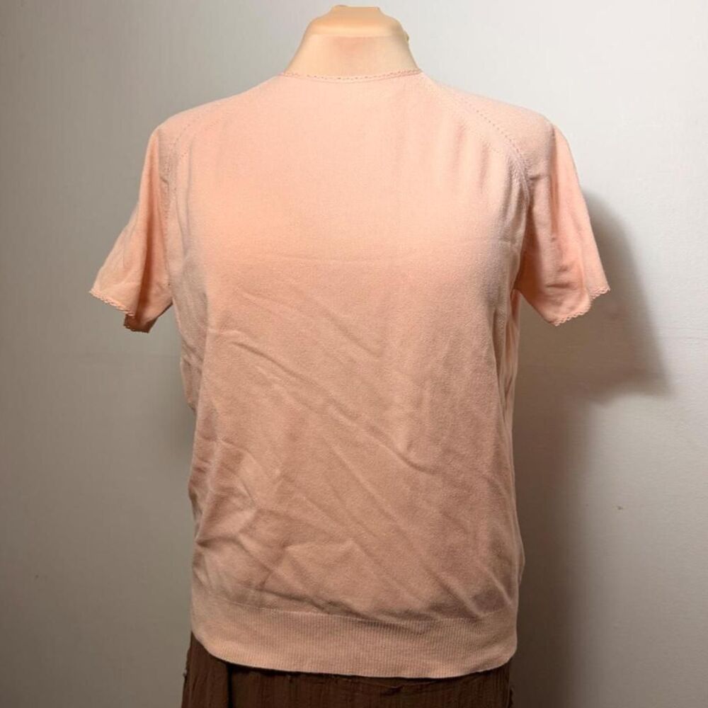 Vintage Designers Originals 100% Antron Peach Knit Short Sleeve Top Est Size M-L